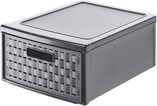 Rotho Country Schubladenbox 8.3l mit 1 Schub in Rattan-Optik, Kunststoff (PP) BPA-frei, anthrazit…
