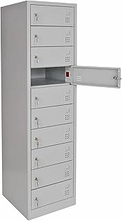 Schrank & Stuhl – Laptopschrank mit 10 Lade-Schließfächern | Elektroanschlüssen 180 x 50 x 5…