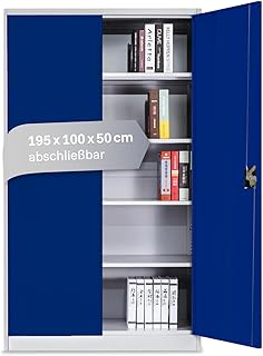 LagerZwei Mehrzweckschrank 195x100x50cm I Metallschrank, 4 Fachböden I Großer Aktenschrank, abs…