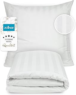 ZOLLNER Satin Bettwäsche, bestehend aus Kissenbezug und Deckenbezug – 80×80 cm + 140x200cm – edl…