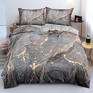 Luowei Bettwäsche 135x200cm Grau Gold Marmor BettwäSche Set 3D Drucken Mikrofaser Bettbezug und…