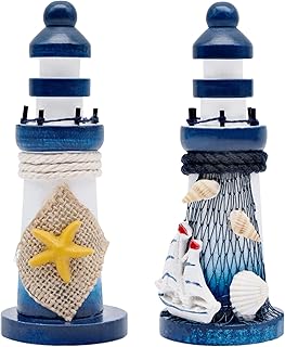 2 Stück Holz Leuchtturm Modell Mini Leuchtturm Deko Maritime Dekoration Fee Garten Ornamente Hoc…