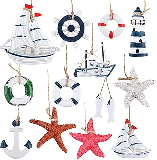 13 Stücke Maritime Anhänger Nautische Deko, Holz Anker Dekoration Steuerrad, Maritime Dekoanhä…