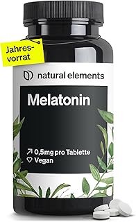natural elements Melatonin – 365 Tabletten – 0,5mg Melatonin pro Tablette – hochdosiert –…
