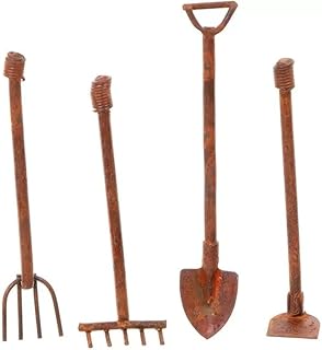 Miniatur-Puppenhaus-Gartengeräte, 1:12, Mini-Rostschaufel, Hacke und Heugabel, Feengarten, Zubeh…