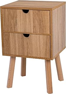 Nachttisch mit Zwei Eichenfarben Schubladen, Nachtschrank, MDF und Buchenholz, Mit Stauraum, Lami…