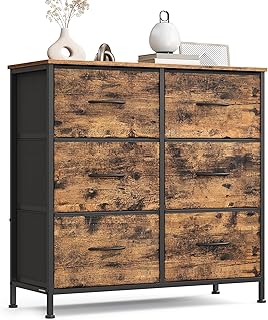 SONGMICS Kommode, Schrank, 6 Stoffschubladen, Aufbewahrungsschrank, Stahl, MDF, Vliesstoff, für …