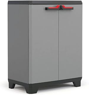 Keter Stilo Kunststoffschrank, niedrig, BxTxH: 68x39x90cm, grau/schwarz/rot, inkl. höhenverstell…