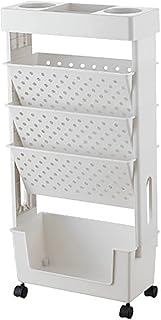 Abnehmbarer Mobiler Bücherregalwagen mit 5 Ebenen und Rollen, Bücherwagen mit 3 Flachen Regalen…