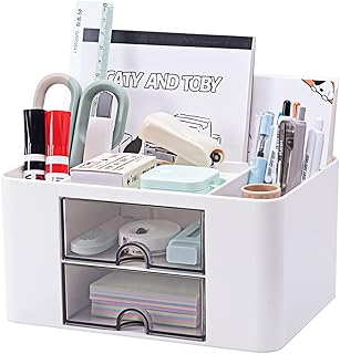 Vielseitiger Schreibtisch Organizer mit 5 Fächern, 2 Schubladen und multifunktionalen Aufbewahru…