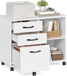 VASAGLE Rollcontainer, Aktenschrank, mit 3 Schubladen und Rollen, offene Fächer, für Dokumente …