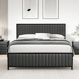 VECELO Bettgestell 140 x 200 cm, Metallbett Doppelbett mit Gepolstertem Kopf- und Fußteil, Bettr…