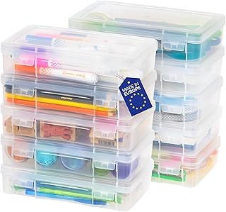 Iris Ohyama, Aufbewahrungsbox für Büromaterial, Plastik, 1.4L, 10er Set, Transparent, Stapelbar…