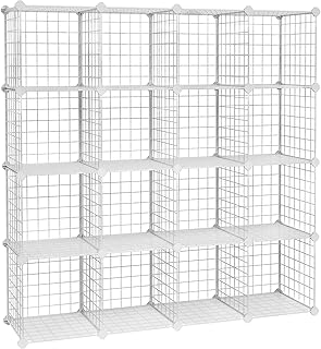 SONGMICS Steckregal, 16 Würfel Aufbewahrungssystem aus Metalldraht, DIY, modulares Gitterregal, …