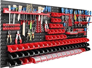 Lagersystem Werkstattregal | 172 x 78 cm | 74 stck. Box | Wandregal mit Werkzeughalterungen und S…