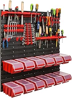 Lagersystem Werkstattregal | 78 x 78 cm | 12 stck. Box | Wandregal mit Werkzeughalterungen und St…