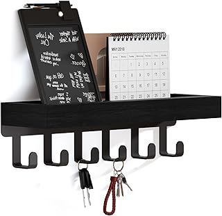 SWTYMIKI Schlüsselbrett mit Holztablett und 6 Haken – Multifunktionales Schlüsselhalter/Schlüs…