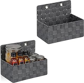 Relaxdays Aufbewahrungskorb hängend, 2er Set, Hängekorb in Flechtoptik, Bad, Flur, Wandkorb HBT…