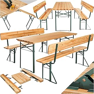 tectake® Bierzeltgarnitur mit Lehne, Biertisch Klapptisch mit 2X Sitzbank mit Lehne, Gartenmöbe…