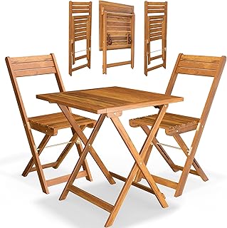 Casaria® Balkonmöbel Set 2 Personen Wetterfest Holz Vormontiert Klappbar 110kg Belastbarkeit Ba…