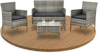 Juskys Polyrattan Sitzgruppe Fort Myers 4 Personen mit 2er Sofa, 2 Stühle, Tisch & Sitzkissen we…