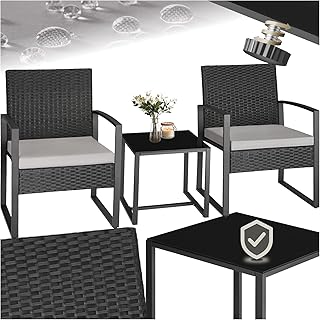 tectake® Rattan Sitzgruppe 2X Sessel mit Tisch, Balkon Möbel Set, Gartenmöbel, Balkonmöbel, L…
