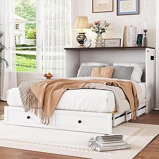 Schrankbett, 140×200, Mobiles Schrankbett mit Schubladen am Bettende und Regal am Kopfende des Be…