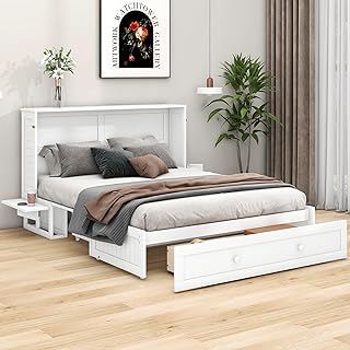 Schrankbett Bed mit Schubladen, Mobiles Holzbett mit kleinem Regal, Verwandelbare Plattformbetten…