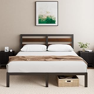 Zinus Kai Bettgestell 140×200 cm mit Bambus Kopfteil – Metallbett 140×200 mit Metall-Lattenrost -…