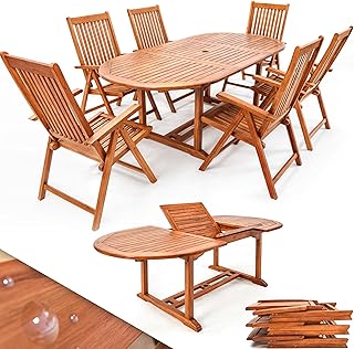Casaria® Gartenmöbel Set Holz 6 Stühle mit Tisch Wetterfest FSC®-Zertifiziert Schirmständer …