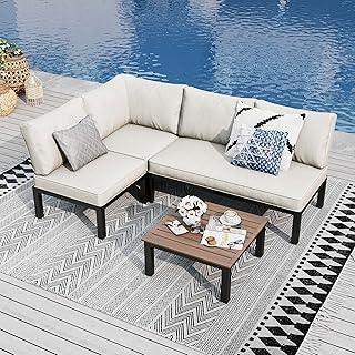 PHI VILLA Gartenmöbel Balkonmöbel Set 4 Teilig, Metall Lounge Möbel Outdoor Gartenlounge Set 4…