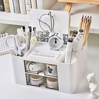 Schreibtisch Organizer mit 5 Fächern 2 Schubladen, Multifunktionaler Schreibtisch-Büro-Organize…