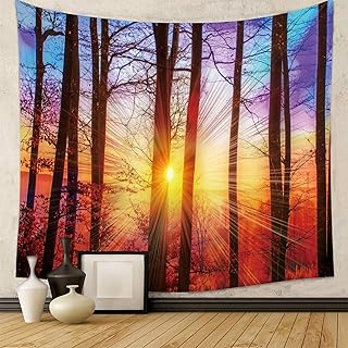 Wandteppich mit Sonnenaufgang, Wald, von der Natur inspirierte Dekoration für Schlafzimmer, Wohn…