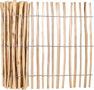 Premium Staketenzaun 5m, Lattenabstand 3-4cm, Haselnuss, 100cm Höhe, Gartenzaun, Rollzaun, Teich…