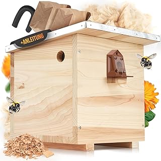 BEESI Hummelhaus groß inkl. Wachsmottensperre & Nistmaterial I Kapok, Nistkarton, Holzspäne I H…