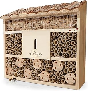 WILDLIFE HOME Bienenhotel Insektenhotel mit Rindendach I Unbehandelt, Bienenhaus aus Massiv-Holz …