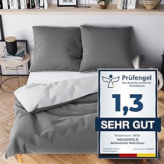 Wolkenfeld Bettwäsche 135×200 cm – Hellgrau/Dunkelgrau – kuschlig weich & bügelfrei – ÖKO-…