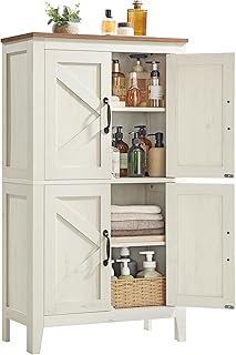 VASAGLE LIRY Kollektion – Aufbewahrungsschrank im Landhausstil, Badschrank mit Türen, freistehen…