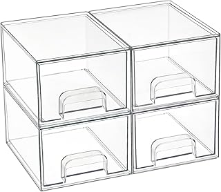 Vtopmart 4er-Set Kleine Stackable Storage Drawers, Acrylic Organiser with 32 Non-slip Mat, Aufbew…