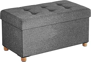 SONGMICS Sitzhocker mit Stauraum, klappbare Sitzbank mit Beinen, 38 x 76 x 40 cm Fußbank, Aufbew…