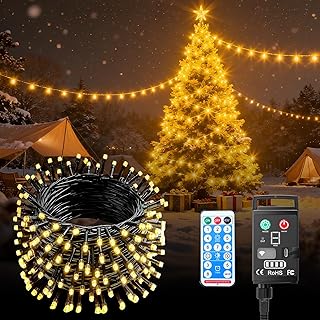 LED Lichterkette Außen Batterie, 10M 100 LED Warmweiß Lichterketten Aussen Innen USB Aufladbare…