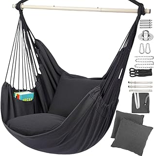 Hängesessel Outdoor für Balkon und Garten, Hängesessel mit 2 Kissen und Montagezubehör, Häng…