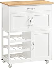 SoBuy Servierwagen mit Rollen Küchenwagen mit Arbeitsplatte Rollwagen mit Schubladen, Weinregal …