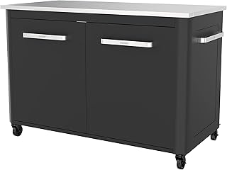 cozze®-Außentisch mit Edelstahltisch, 2 Türen und 4 Rädern Edelstahl/schwarz/grau