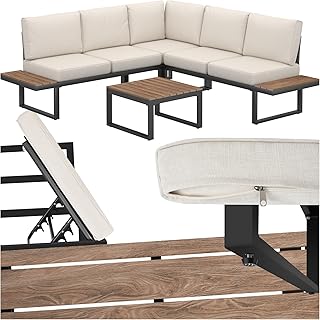 tectake® Gartenlounge Set 4-teilig, wetterfest, Gartenmöbel mit Aluminium-Gestell und Polywood-…