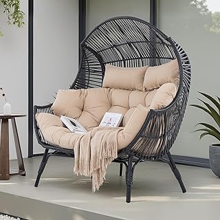 IRONCK Doppel-Ei-Sessel für draußen, 2-Personen Korb-Lounge-Stühle mit extra dicken Polstern &…