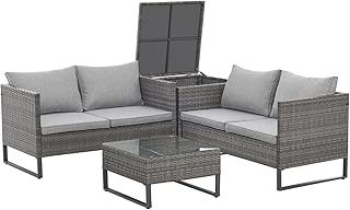 SVITA Kansas Rattanlounge Gartenmöbel Set Sitzgarnitur Outdoor Sitzlounge Terrasse Gartensofa Ki…