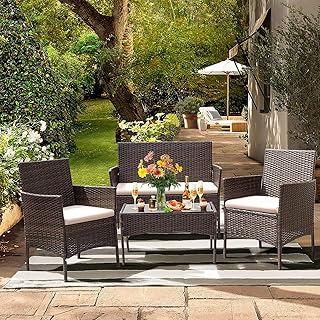 Balkonmöbel Rattan Gartenmöbel Set Sitzgruppe Lounge-Set Terrassenmöbel für 4 Personen Sofa, …