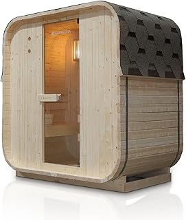 Artsauna Fasssauna Nolvik M, Outdoor-Sauna aus Fichtenholz, 3,6 kW Ofen, LED, Komplettset mit San…