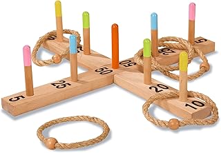 Eichhorn 100004405 – Outdoor Ringwurfspiel – 50x50cm mit 5 Wurfringen, 1 Kreuz, 9 Spielstäben, a…